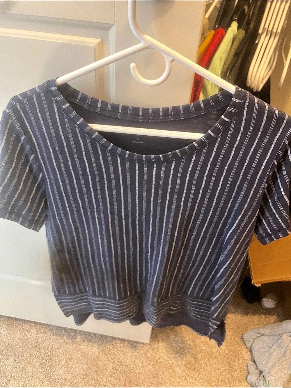 Striped Short Sleeve Top in Blue & White Like New